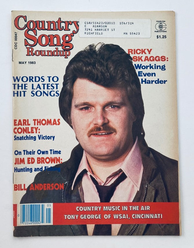 Cover of Country Song Roundup Magazine, May 1983 featuring Tony George of WSAI, Cincinnati, with highlights on country music artists like Earl Thomas Conley and Ricky Skaggs.