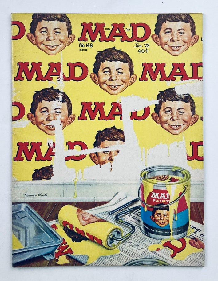 Cover of Mad Magazine January 1972 No. 148 featuring the iconic character Alfred E. Neuman and a humorous illustration related to 'The Trauma of 42 Movie.'