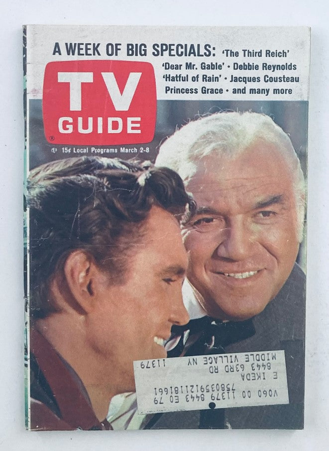 TV Guide Magazine March 2 1968 Cover featuring David Canary and Lorne Greene, showcasing classic television stars with insights into famous shows and a glimpse into the late 1960s television landscape.