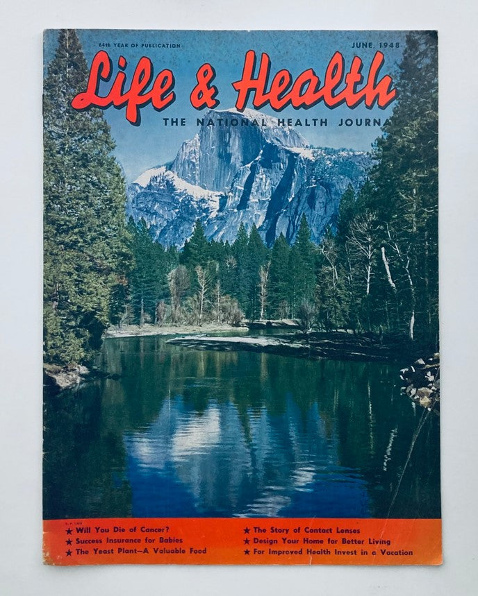 VTG Life & Health Journal Magazine June 1948 cover showcasing scenic nature, highlighting topics like health and wellness, featuring articles on the yeast plant and its health benefits.