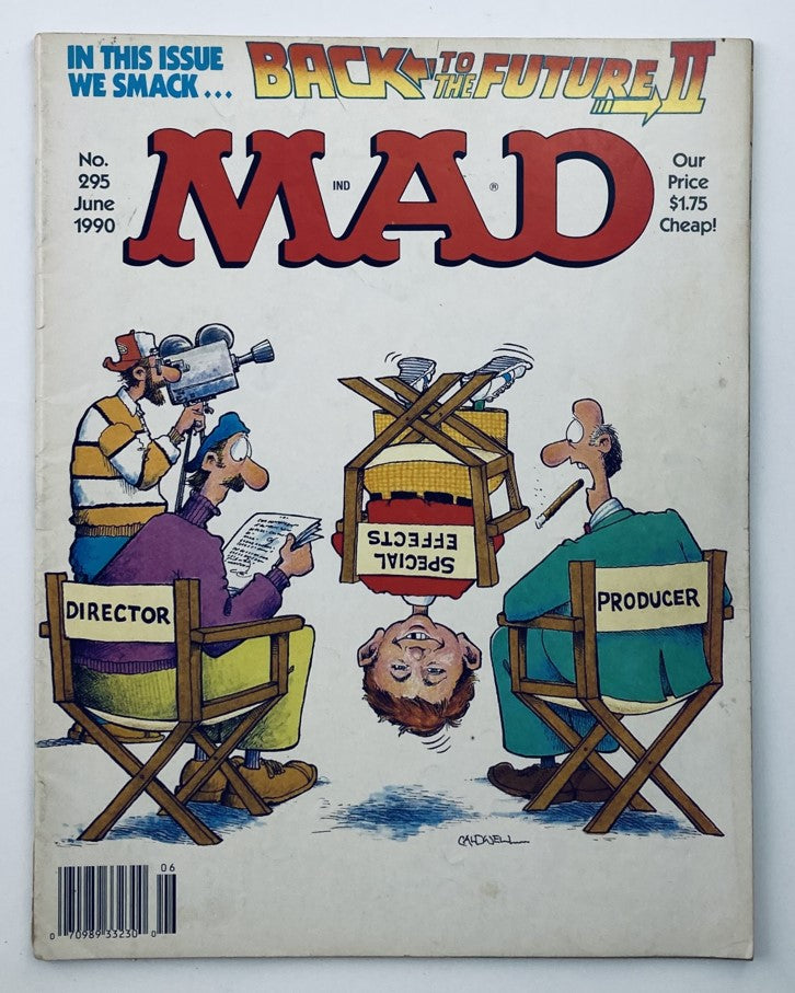 Mad Magazine June 1990 No. 295 covering Back To The Future II, showcasing a humorous illustration of a director and producer discussing special effects.