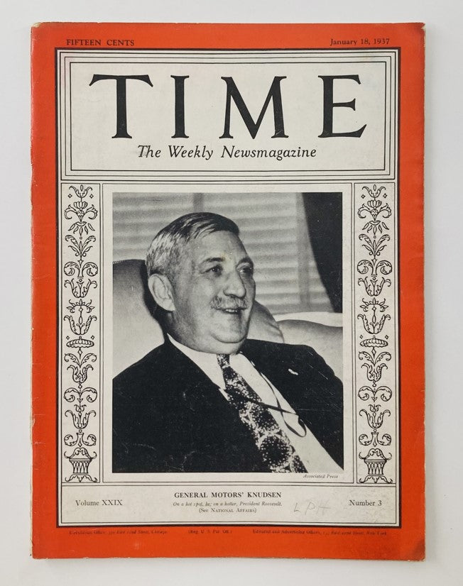 Vintage Time Magazine January 18 1937 Vol 29 No. 3 Gen. Motors' William S. Knudsen
