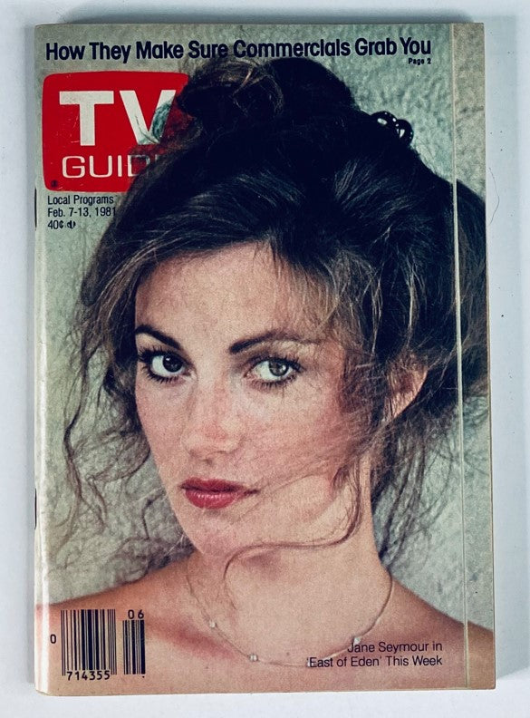 Cover of TV Guide Magazine February 7 1981, Issue #1454 featuring Jane Seymour with wavy hair and natural makeup, highlighting the television culture of the early 1980s.