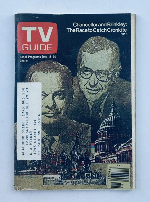 TV Guide Magazine December 18 1976 Issue #1238 featuring David Brinkley and John Chancellor on the cover, with a historic background of St. Paul and local programming details.