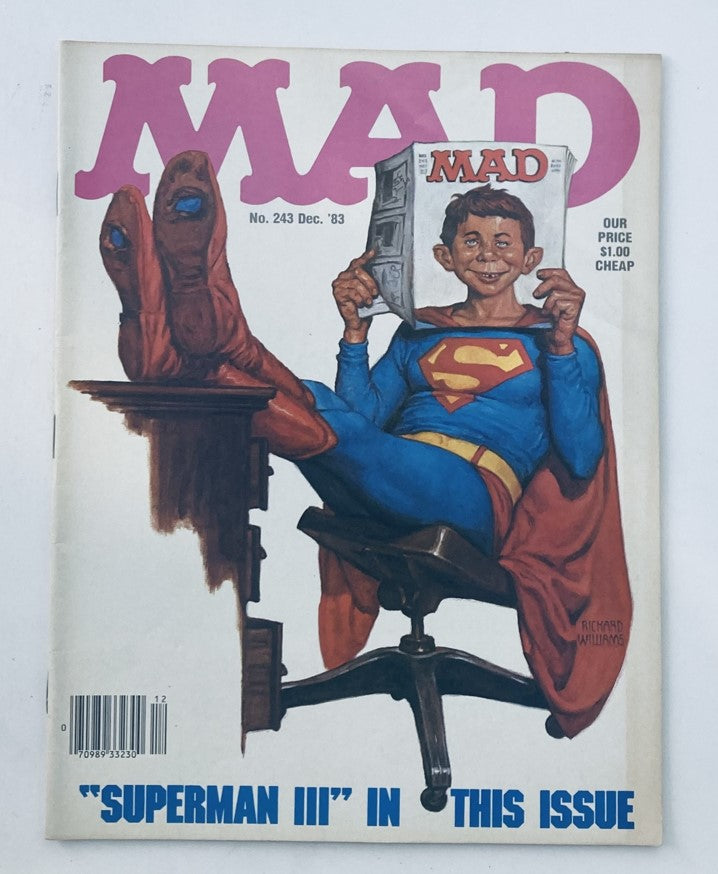 VTG Mad Magazine December 1983 No. 243 cover featuring a satirical Superman III illustration, showcasing vibrant artwork and the iconic MAD logo.