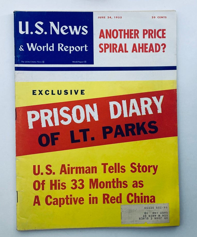 Cover of US News & World Report Magazine June 24, 1955 featuring 'Prison Diary of Lt. Parks' and exploration of airman captivity in Red China.