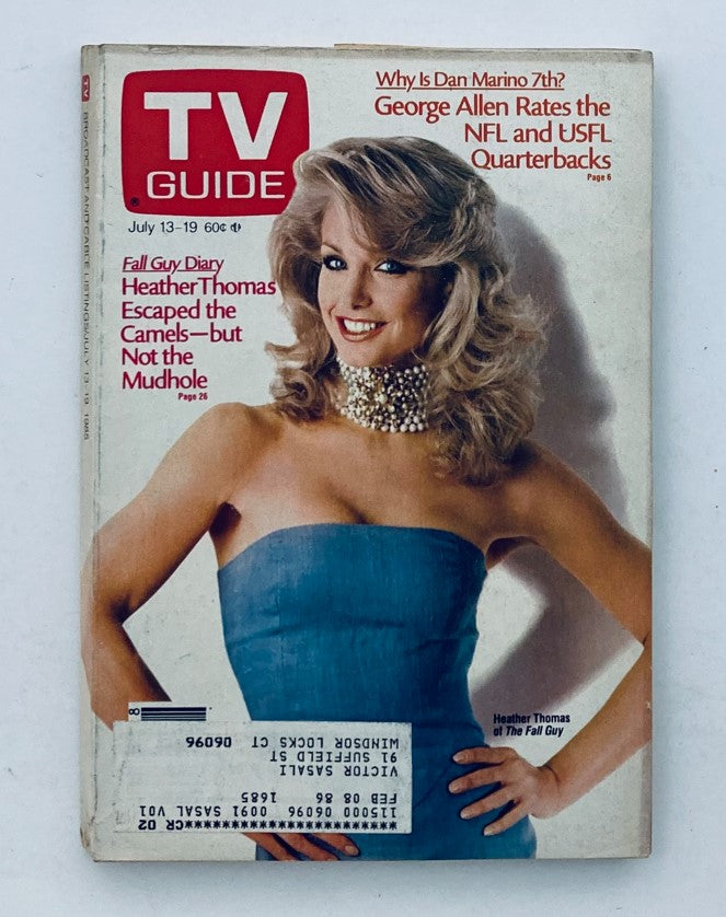Cover of TV Guide Magazine dated July 13, 1985, featuring Heather Thomas in a blue dress, representing the Hartford-New Haven edition.