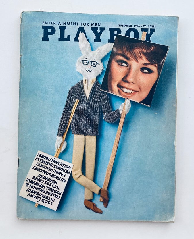 VTG Playboy Magazine September 1966 cover featuring a creative depiction of Dianne Chandler with a playful bunny character holding a sign, capturing the spirit of the 1960s.
