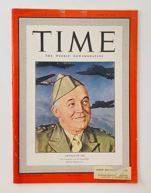Vintage Time Magazine June 22 1942 Vol 39 No. 25 Henry Harley "Hap" Arnold of Air