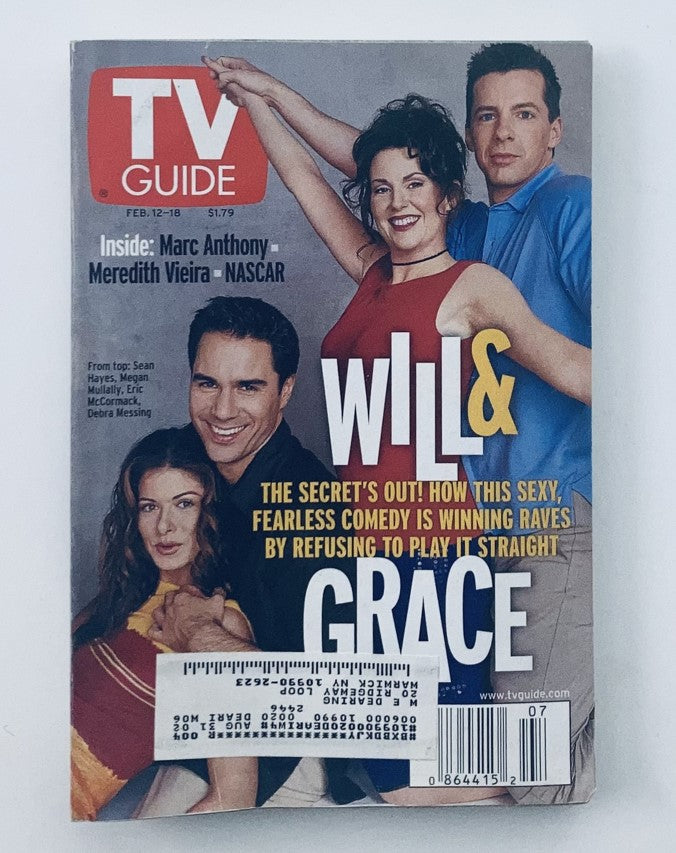 Cover of TV Guide Magazine from February 12, 2000 featuring Sean Hayes and Eric McCormack, highlighting the sitcom Will & Grace, showcasing the headline 'The Secret's Out! How This Sexy, Fearless Comedy Is Winning Rubbed To Play It Straight.'