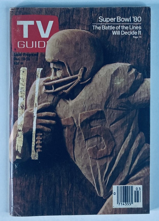 TV Guide Magazine January 19 1980 Issue #1399 featuring a vintage cover focused on the Super Bowl 1980, showcasing an artistic representation of a football player, highlighting sports history and pop culture from the late 1970s.