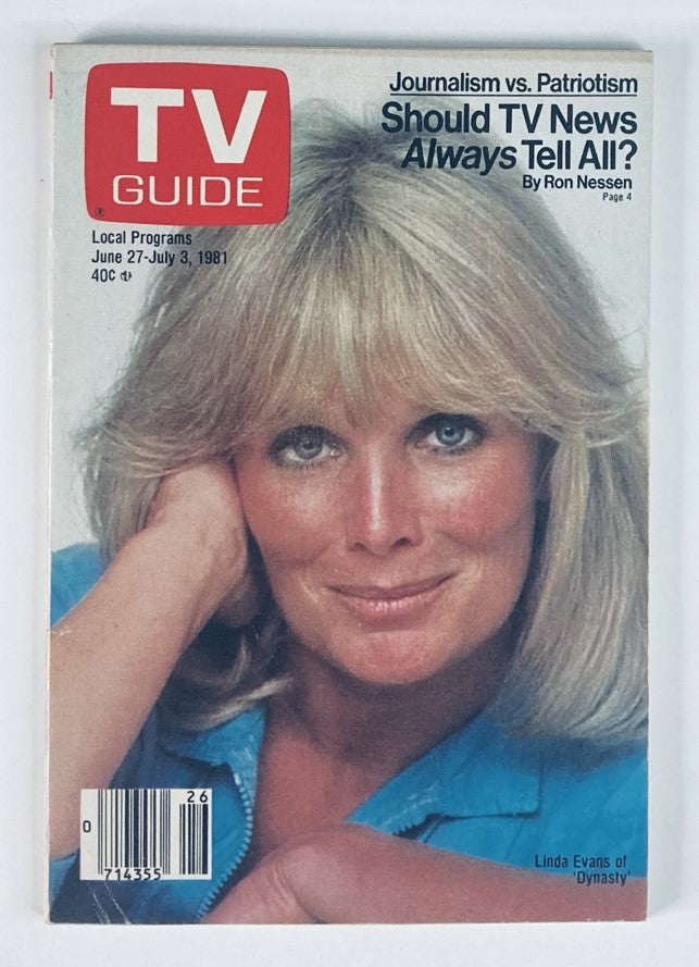 TV Guide Magazine from June 27, 1981 featuring Linda Evans on the cover, showcasing the iconic actress from the series Dynasty.