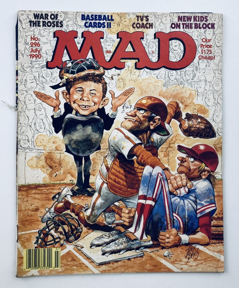 Cover of Mad Magazine July 1990, Issue No. 296 featuring the theme "War of The Roses" along with humorous illustrations including baseball players. Rated 4.0 VG, a collectible magazine.