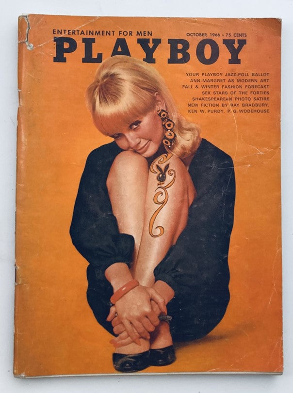 VTG Playboy Magazine October 1966 featuring Playmate Linda Moon on the cover with a vibrant orange background.