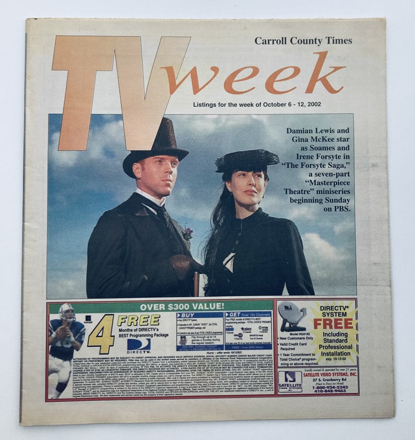 TV Week Magazine October 6 2002 cover featuring Damian Lewis and Gina McKee, highlighting entertainment listings for the week.