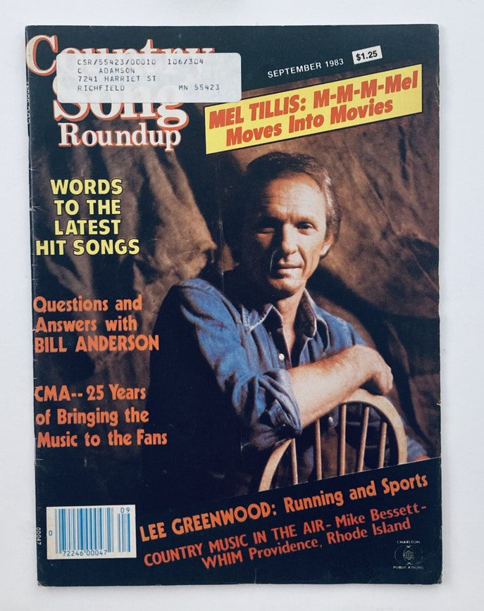 Cover of VTG Country Song Roundup Magazine September 1983 featuring Lee Greenwood, with articles on Mel Tillis and the music scene.