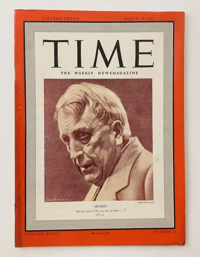 Vintage Time Magazine March 13 1939 Vol 33 No. 11 William Randolph Hearst