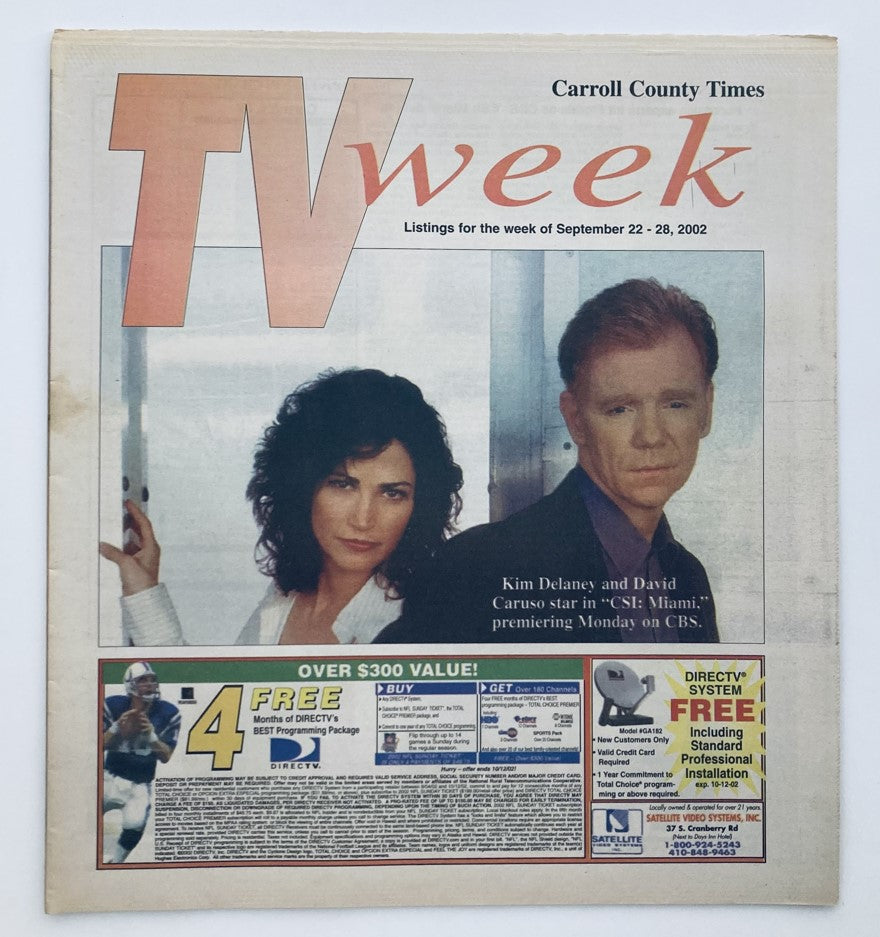 TV Week Magazine cover from September 22, 2002 featuring Kim Delaney and David Caruso, highlighting their roles and promoting television shows from that week.