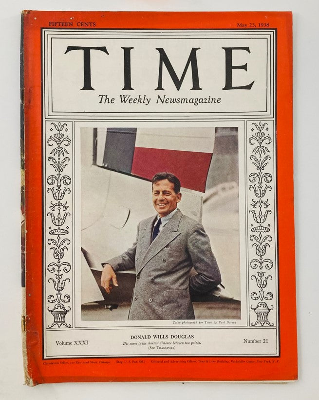 VTG Time Magazine May 23 1938 featuring Donald Wills Douglas on the cover, showcasing a historical aviation theme.