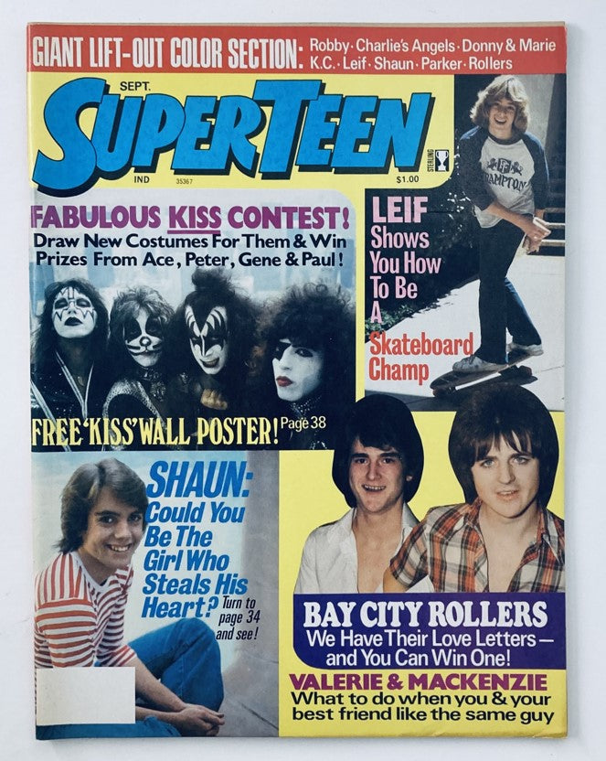 VTG Super Teen Magazine September 1977 Vol 1 #5 cover featuring KISS and Shaun Cassidy, showcasing vibrant pop culture of the 1970s.