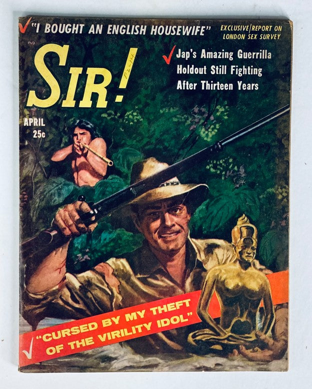 Cover of VTG Sir! Magazine April 1958 Vol 15 No. 2 featuring the theme 'Jap's Amazing Guerrilla' with a dramatic illustration of a soldier in a jungle setting.