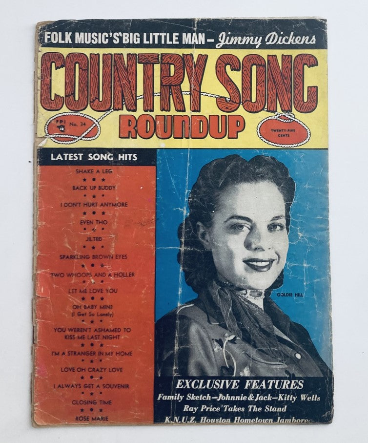 Cover of VTG Country Song Roundup Magazine from September 1954 featuring Goldie Hill, showcasing country song hits and photos, ideal for collectors.