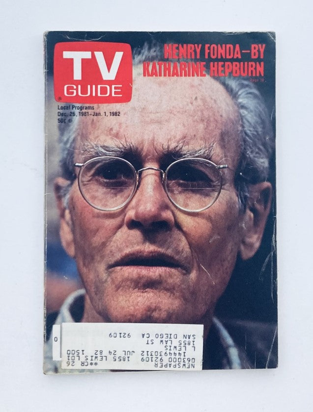 Cover of TV Guide Magazine from December 26, 1981, featuring Henry Fonda and an article by Katharine Hepburn, showcasing nostalgia for classic television.