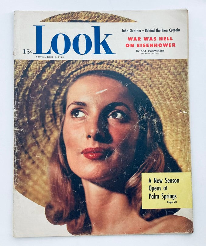 Cover of VTG Look Magazine November 9, 1948 featuring a woman in a straw hat, highlighting 'A New Season Opens at Palm Springs'.