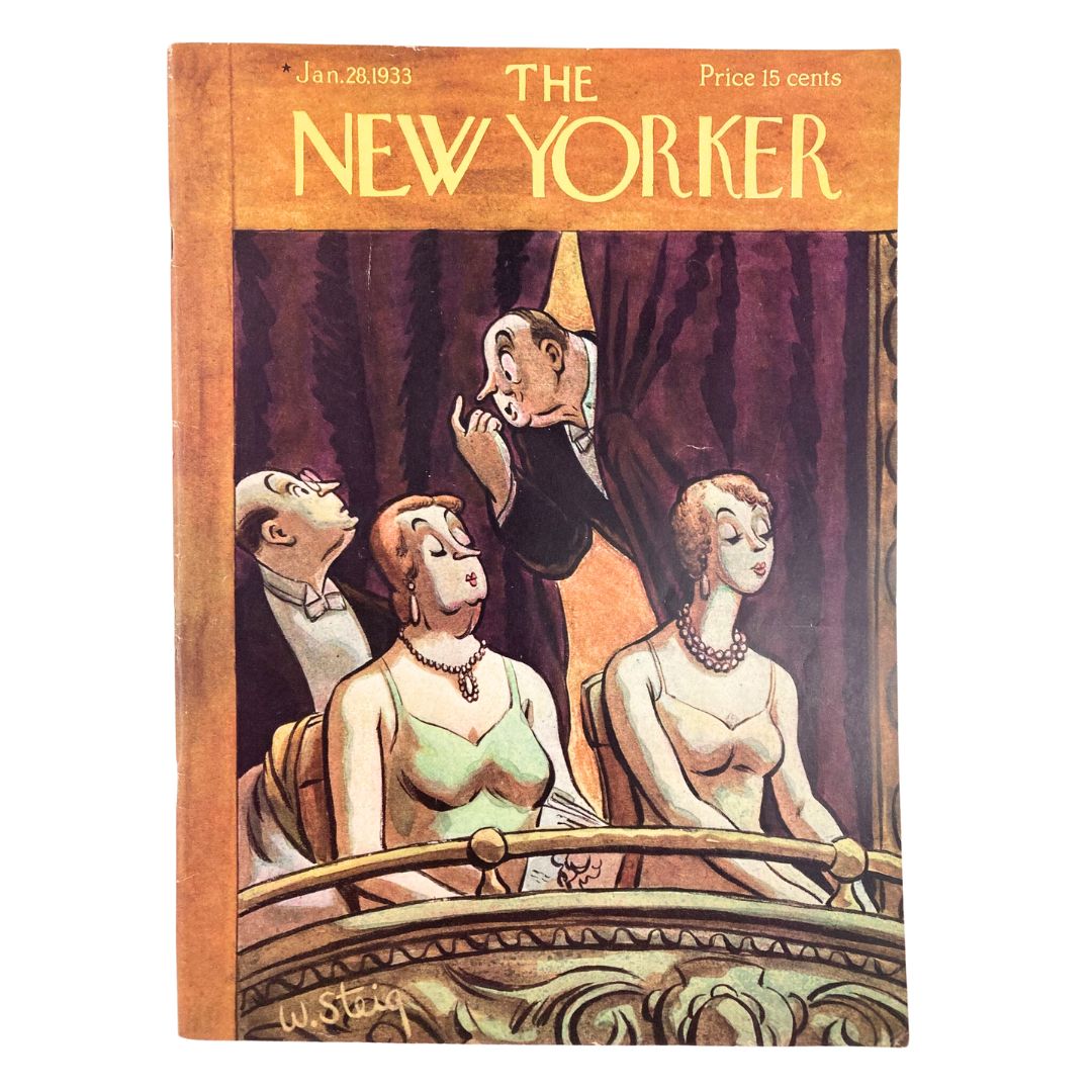 Cover of The New Yorker, January 28, 1933, featuring 'Couples at Theatre' by William Steig