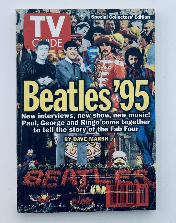 TV Guide Magazine cover from November 18, 1995, featuring The Beatles in a Special Collectors' Edition titled 'Beatles '95'. The cover highlights new interviews and a special feature about Paul, George, and Ringo.