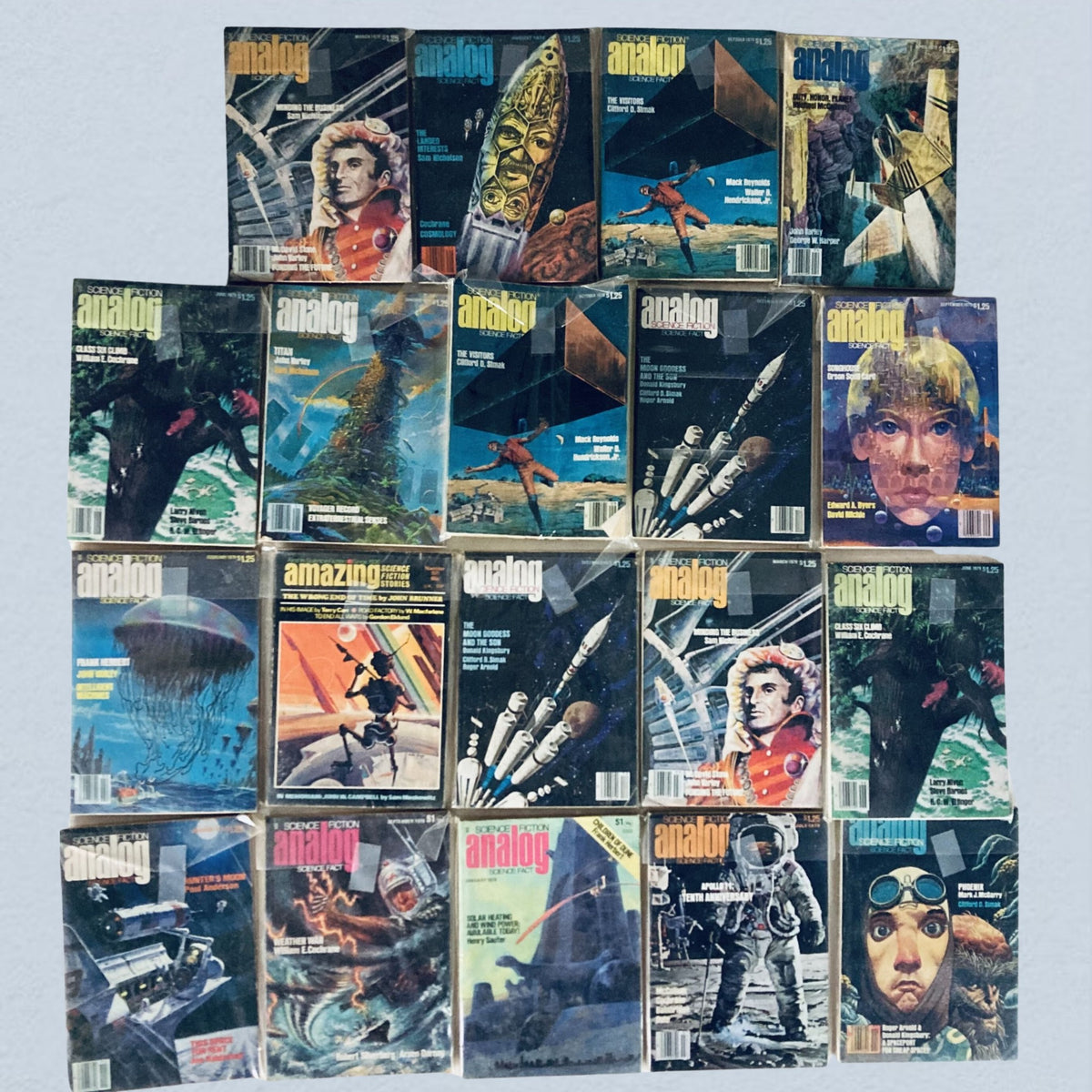 VTG Analog Science Fiction and Fact Magazine Lot of 19 1970s - A collection of vintage magazines featuring iconic covers and themes from science fiction.