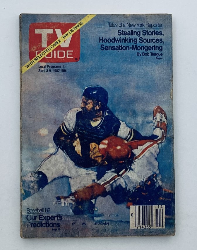TV Guide Magazine from April 3, 1982 featuring expert predictions and baseball coverage, showcasing a vintage cover with a sports illustration. Perfect for collectors of television history.