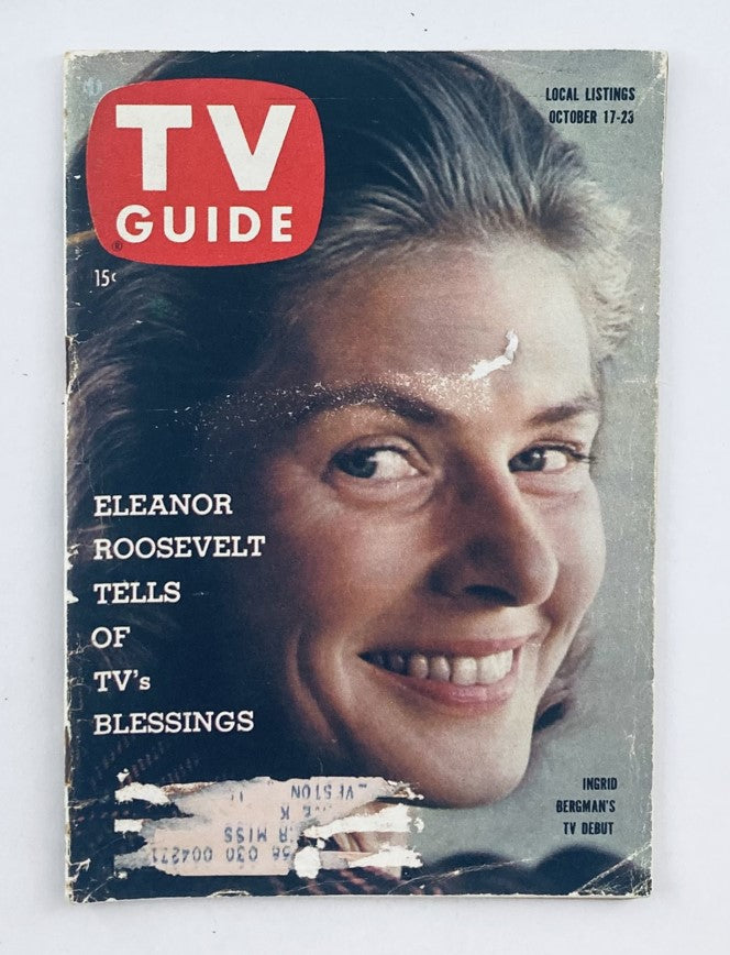 TV Guide Magazine cover from October 17, 1959, issue #342 featuring Ingrid Bergman, showcasing her charming smile, with a focus on the headline about Eleanor Roosevelt discussing TV's blessings.