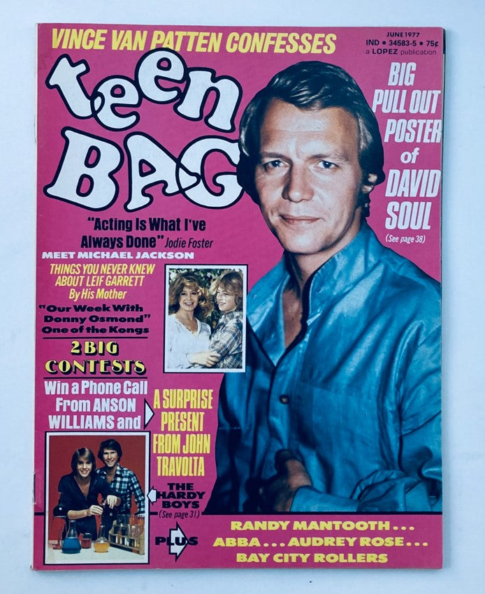 VTG Teen Bag Magazine June 1977 cover featuring Vince Van Patten, David Soul, and highlights such as contests and celebrity confessions.