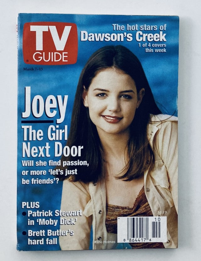 TV Guide Magazine March 7 1998 featuring Katie Holmes on the cover, highlighting the character Joey from Dawson's Creek, with promotional text about TV programming and other features.