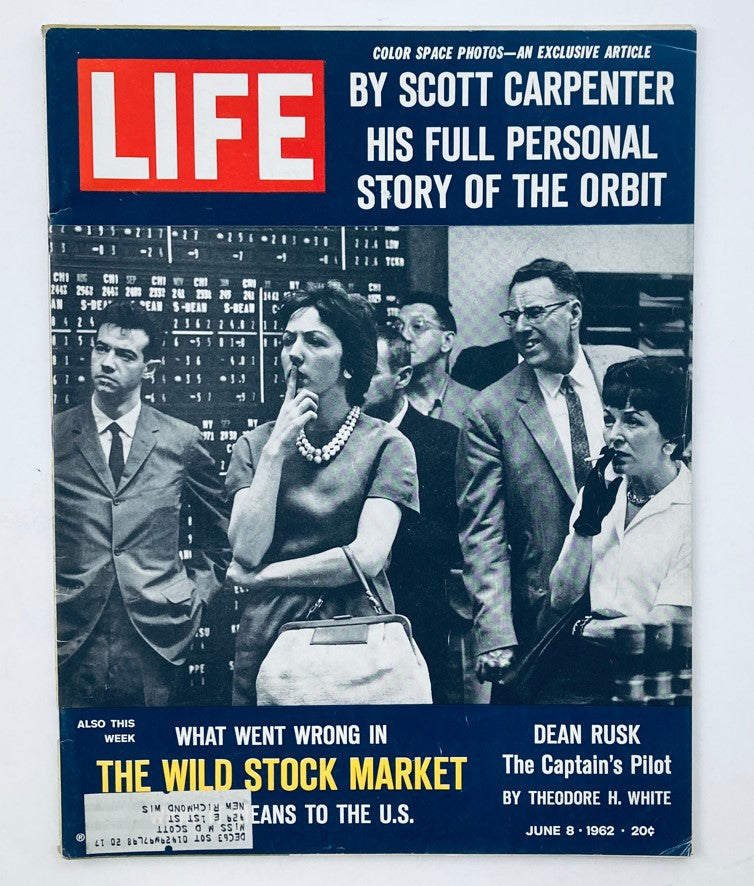 Vintage Life Magazine June 8 1962 Cover featuring Scott Carpenter's story about space exploration, showcasing colorful graphics and bold typography.