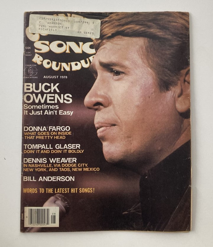 Cover of the VTG Country Song Roundup Magazine from August 1978 featuring Buck Owens and Donna Fargo, highlighting articles about country music legends.