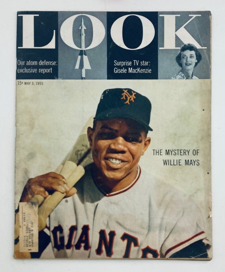 Cover of VTG Look Magazine May 3 1955 Vol 19 No 9, featuring Willie Mays with bat in hand, showcasing the headline 'The Mystery of Willie Mays'