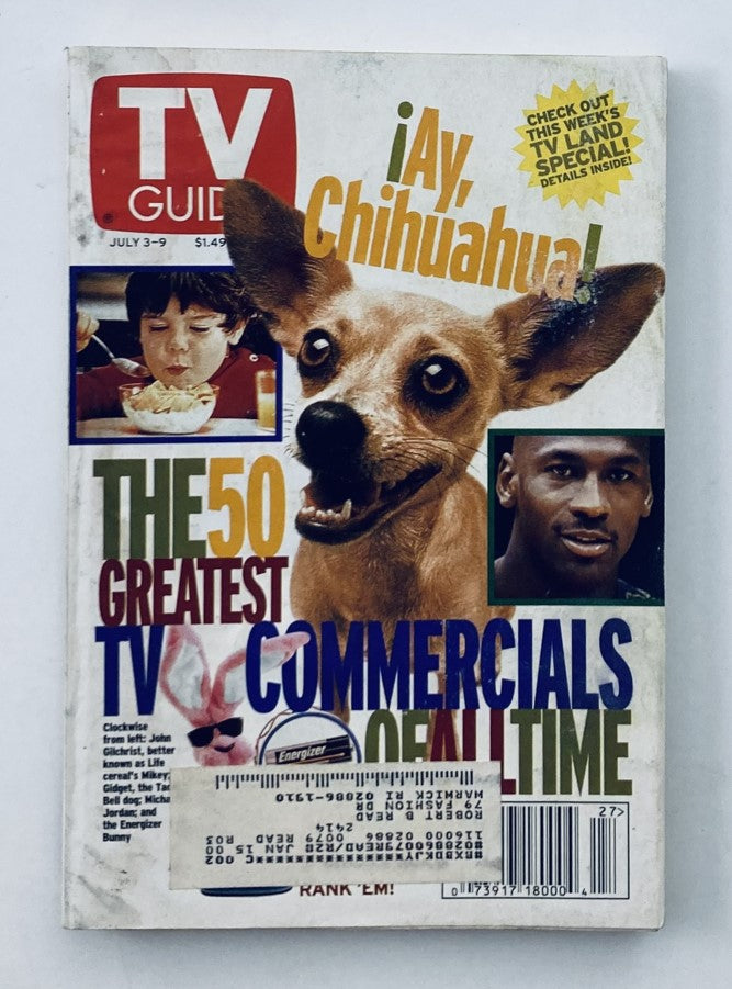 TV Guide Magazine cover from July 3, 1999 featuring the cover story 'Bunny Energizer' and illustrations of a dog and a child enjoying breakfast.