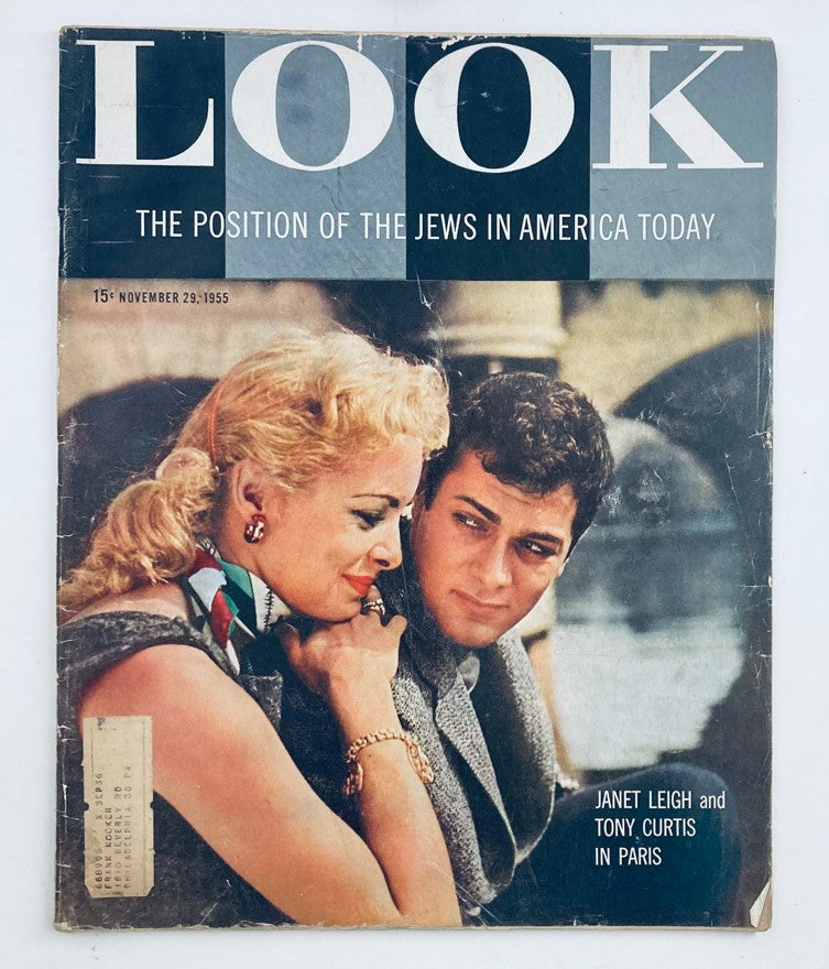 Cover of VTG Look Magazine from November 29, 1955, featuring Hollywood icons Janet Leigh and Tony Curtis, showcasing vintage charm and the allure of the 1950s.