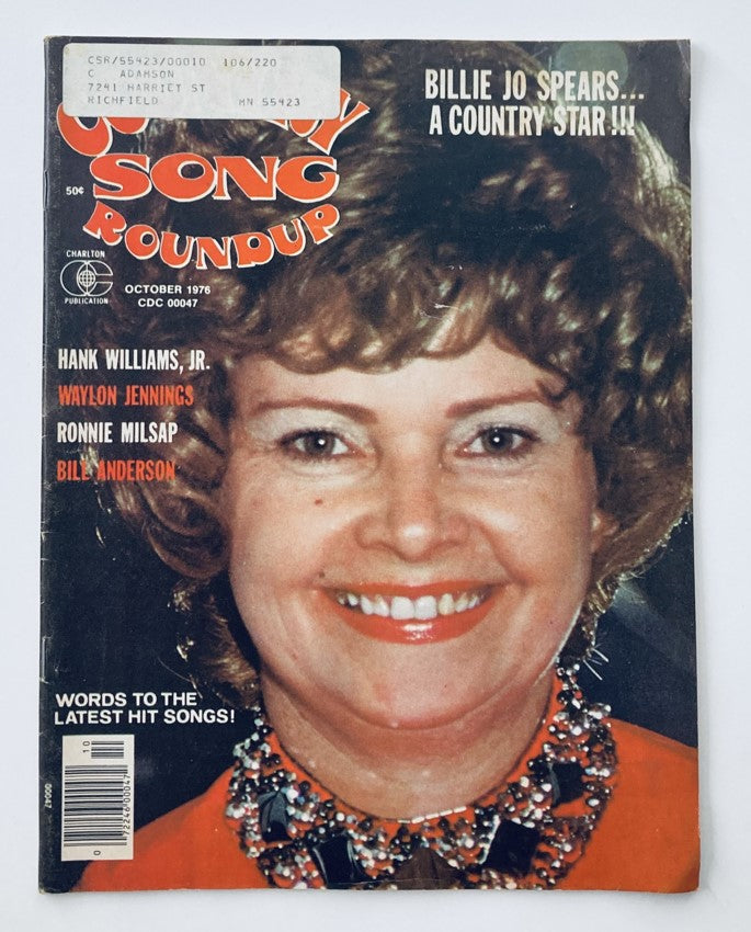 Cover of VTG Country Song Roundup Magazine from October 1976 featuring Billie Jo Spears and Ronnie Milsap, showcasing country music stars with a vibrant design, ideal for collectors and enthusiasts.