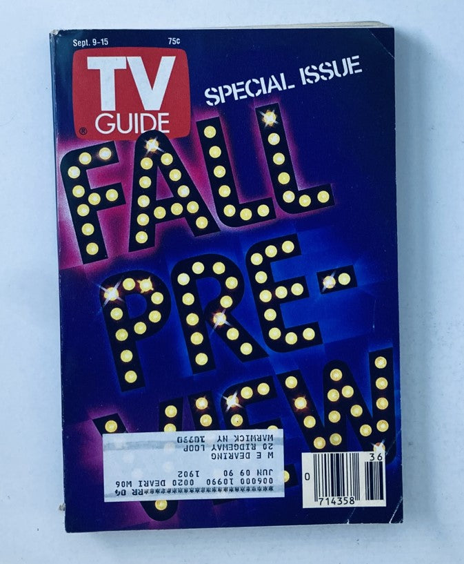 Cover of TV Guide Magazine September 9 1989 Fall Preview Special NY Metro Ed, featuring bold text 'FALL PREVIEW' with marquee lights and the TV Guide logo.