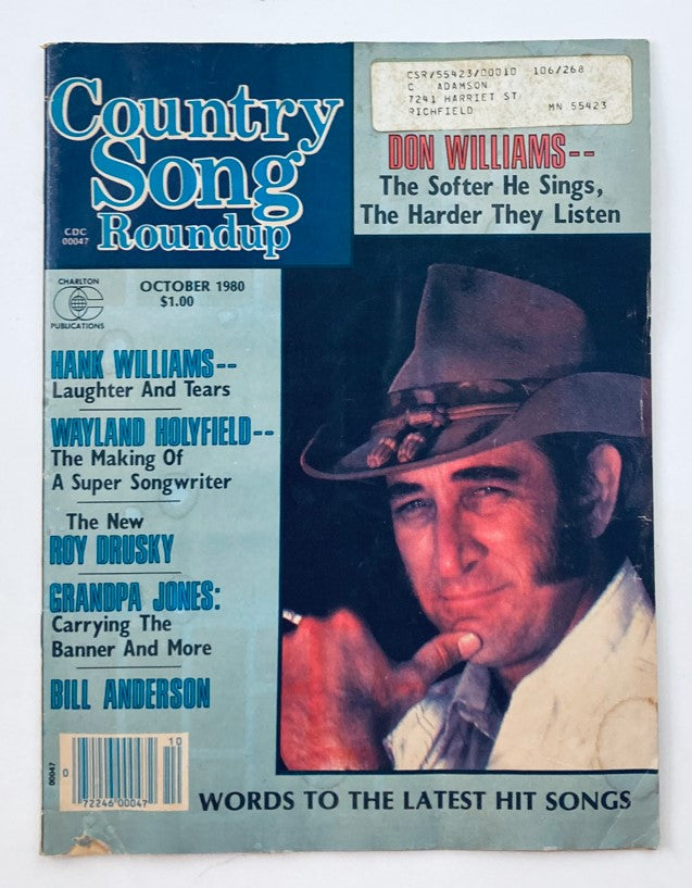Cover of the VTG Country Song Roundup Magazine from October 1980 featuring Don Williams and Hank Williams, highlighting country music history.