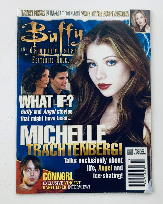 Cover of Buffy the Vampire Slayer feat. Angel Magazine August 2005 featuring Michelle Trachtenberg, with images and text highlighting the magazine's focus on the show and its characters.