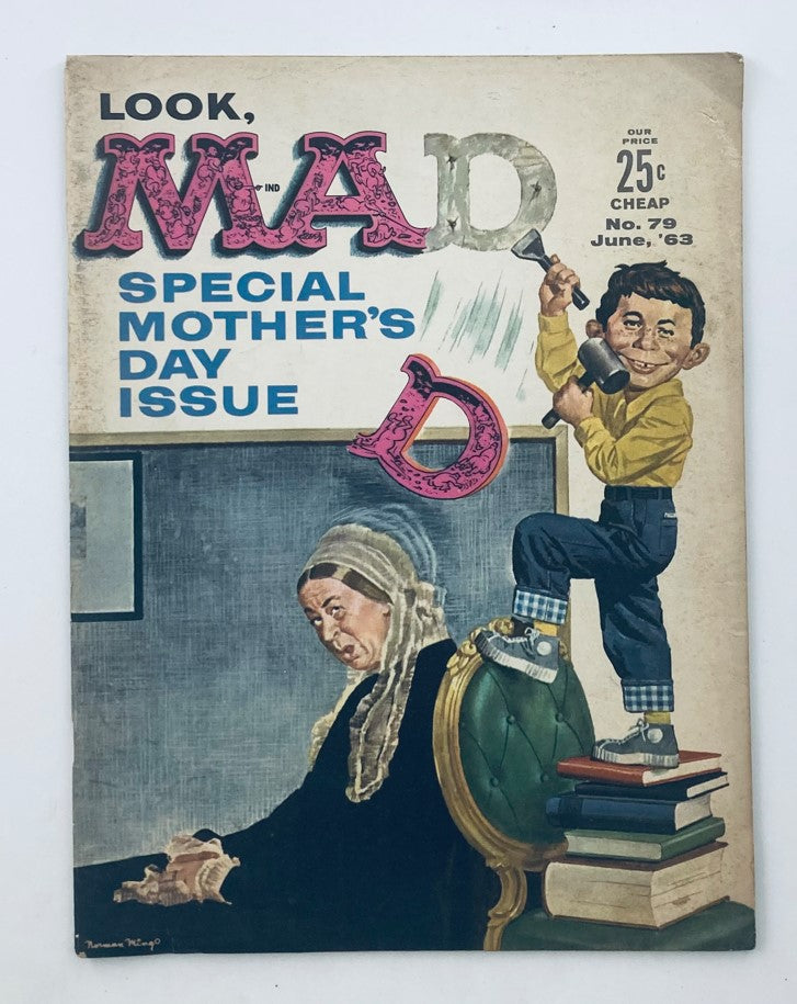 Cover of Mad Magazine June 1963 No. 79, Mother's Day Issue featuring a humorous illustration of a boy with an axe and a stern woman.