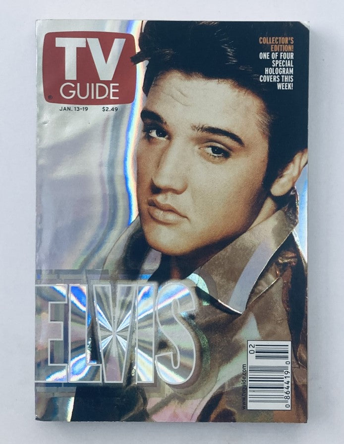 Cover of TV Guide Magazine January 13 2001 featuring Elvis Presley, showcasing a vibrant holographic design and the iconic title.