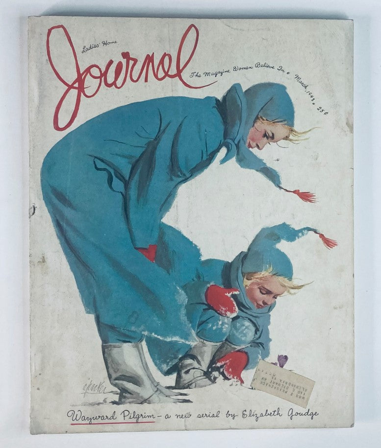 Cover of Ladies' Home Journal Magazine March 1948, Volume 65, Number 3, featuring an illustration of a woman and child in winter clothing, titled 'Cherchez La Femme'.