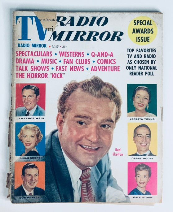 VTG TV Radio Mirror Magazine May 1959 Cover featuring Red Skelton, along with images of Lawrence Welk, Dinah Shore, Garry Moore, Loretta Young, and Gale Storm.