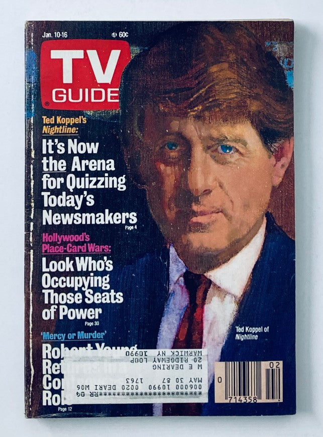 TV Guide Magazine January 10 1987 featuring Ted Koppel, highlighting 'Nightline' and notable articles on television news and cultural shifts.