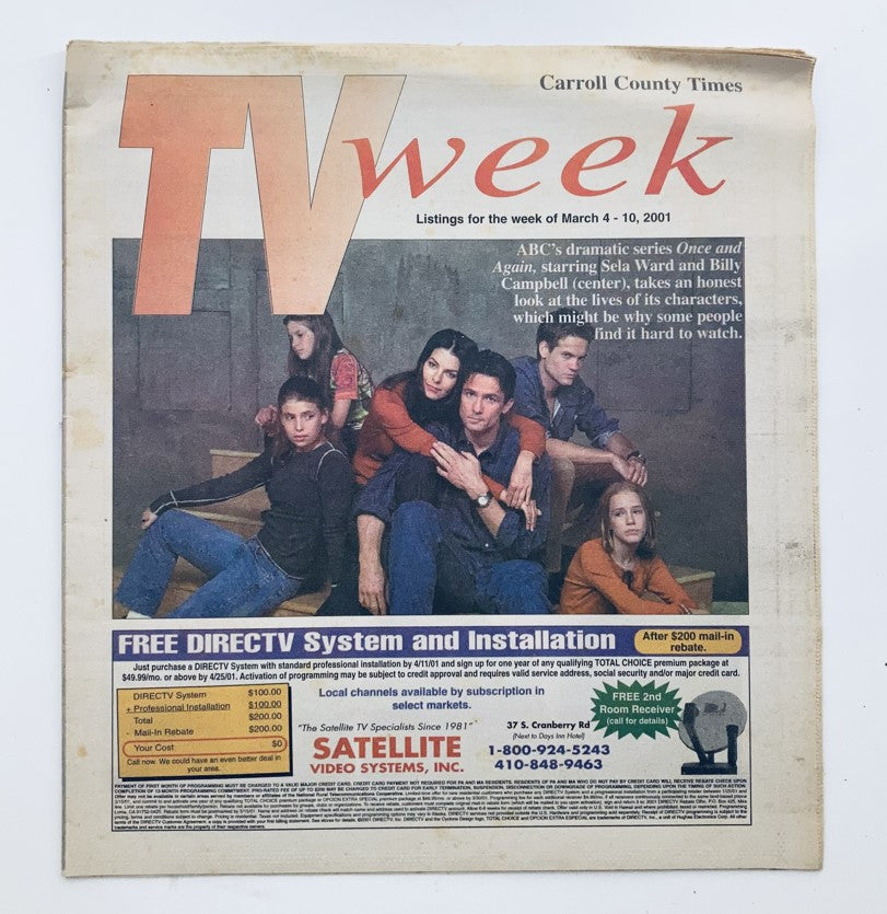 Cover of TV Week Magazine from March 4, 2001 featuring Sela Ward and Billy Campbell, showcasing the cast of ABC's Once and Again, a snapshot of early 2000s television history.